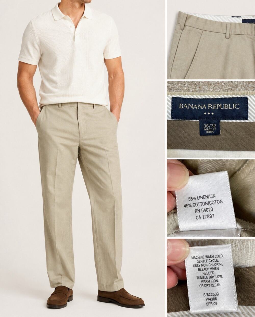 Coastal Career Banana Republic Men's Pleated Linen Pants Size 36x32 Beige